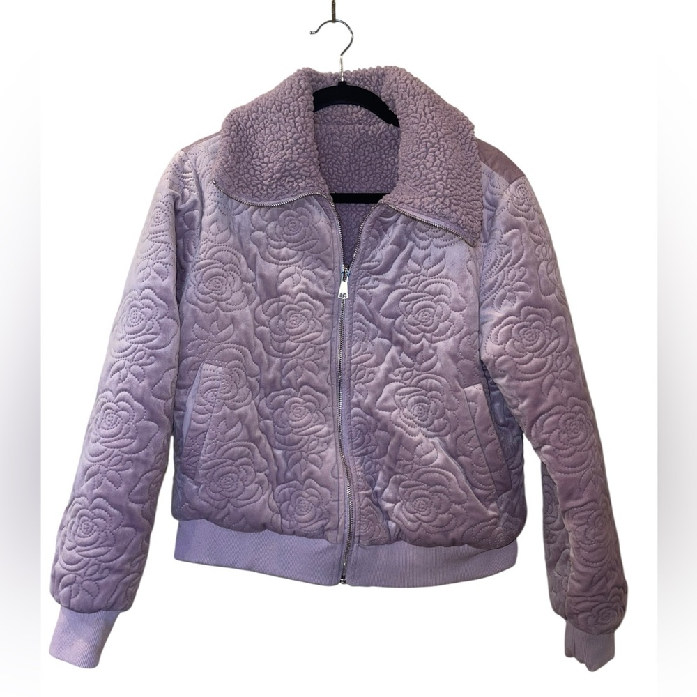 Sweet Rain Reversible Pink Quilted Bomber Jacket Sherpa Lining Size Medium